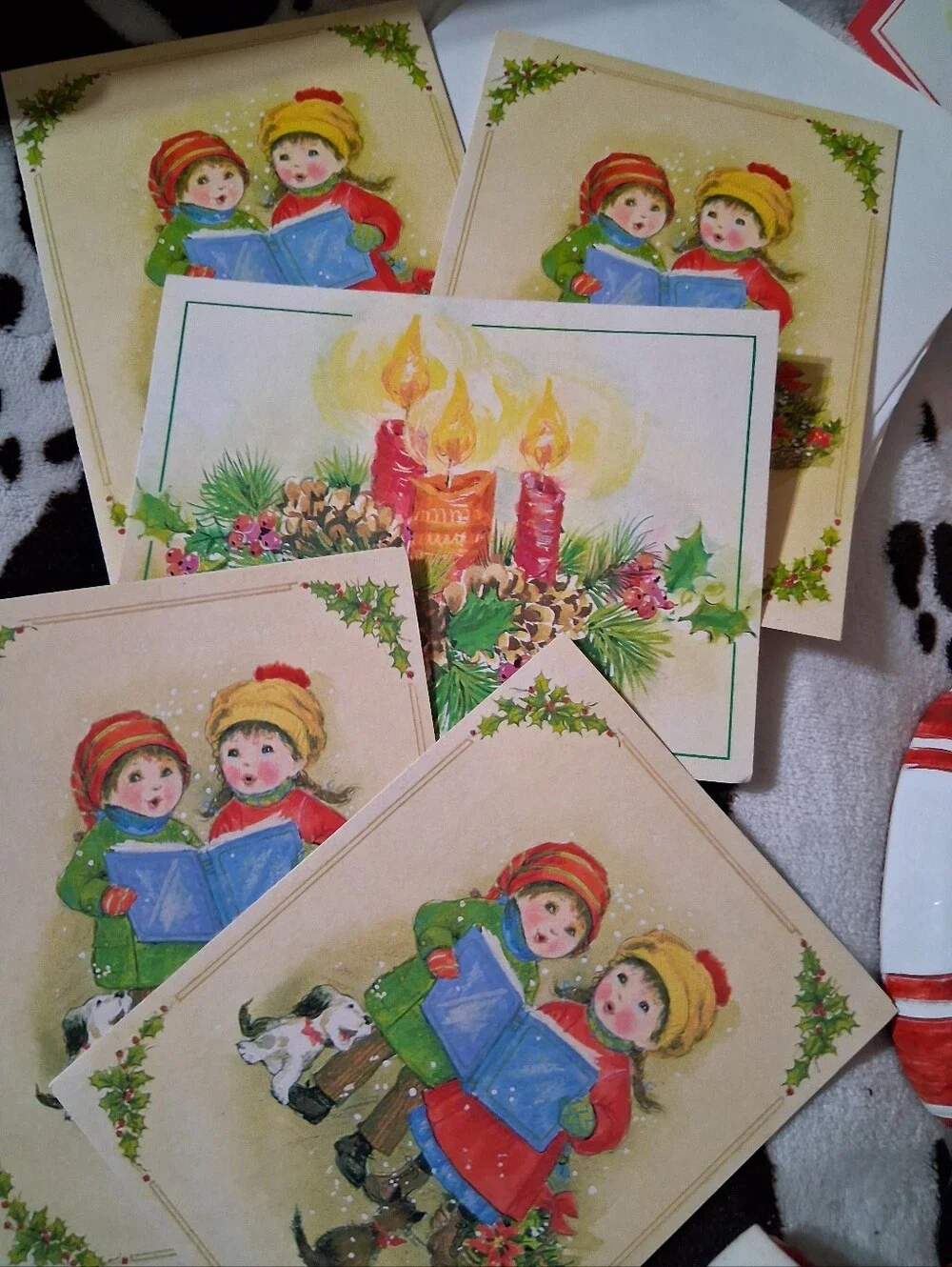 Christmas Greeting Card Set with Red Velvet Stocking